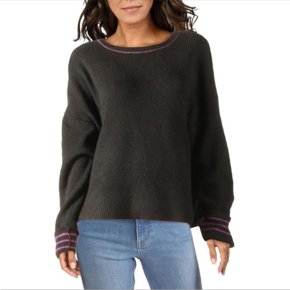 John + Jenn Womens Black Striped Ribbed Top Sweater Shirt NWT Size L